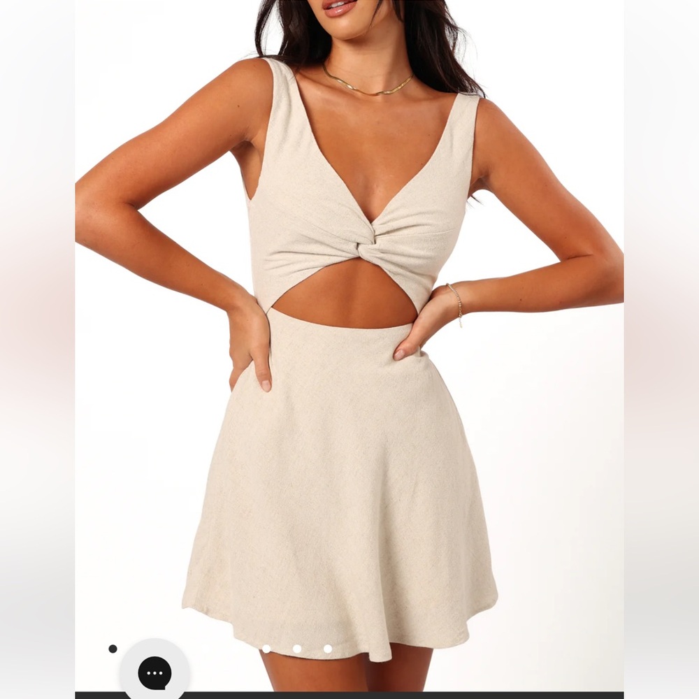 Petal & Pup Benji Beige Twist-Front Mini Dress NWT